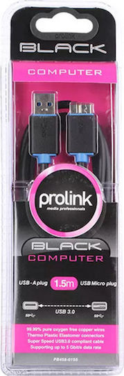 Prolink Regular USB 3.0 to micro USB Cable Μαύρο 1.50m (PB458-0150)