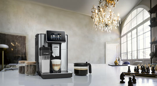 De'Longhi PrimaDonna Soul Automatic Espresso Coffee Machine 1450W Pressure 19bar for Cappuccino with Grinder and Wi-Fi Grey ECAM 610.75.MB