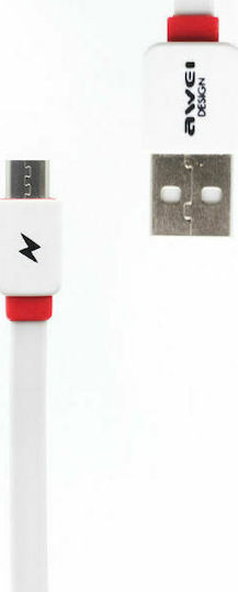 Awei Flat USB 2.0 to micro USB Cable Λευκό 1m (CL-950)