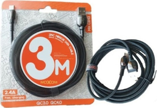 Moxom Braided USB 2.0 to micro USB Cable Μαύρο 3m (MX-CB43)