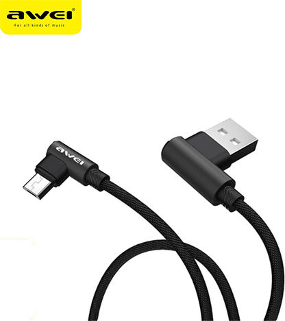 Awei Angle (90°) / Braided USB 2.0 to micro USB Cable Μαύρο 1.2m (CL-56)