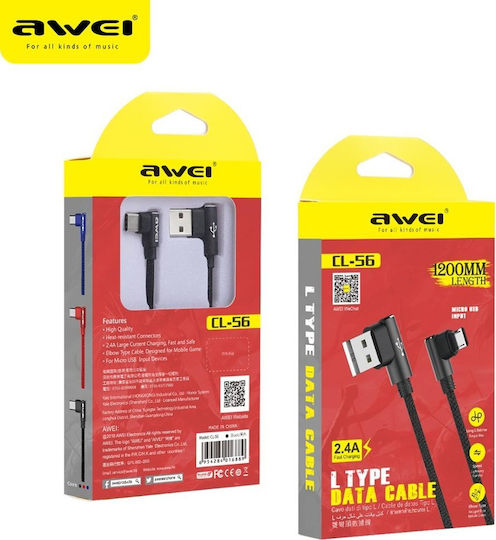 Awei Angle (90°) / Braided USB 2.0 to micro USB Cable Μαύρο 1.2m (CL-56)