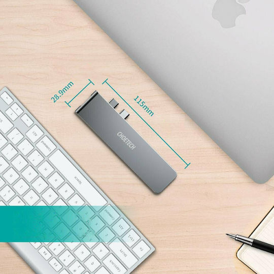 Choetech HUB-M14 Docking Station with Dual USB-C HDMI 4K PD and Support for 2 Monitors Gray