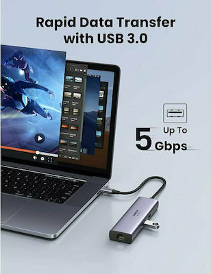 Ugreen USB-C Stație de andocare cu HDMI 4K PD Ethernet Argint (60515)