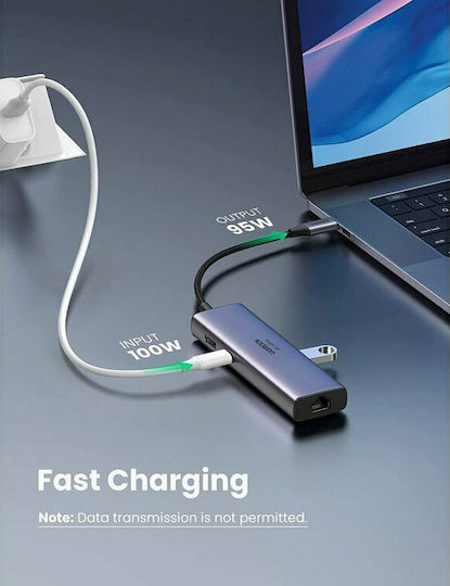 Ugreen CM512 USB-C Docking Station με HDMI 4K PD Ethernet Ασημί