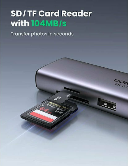 Ugreen CM512 USB-C Docking Station με HDMI 4K PD Ethernet Ασημί