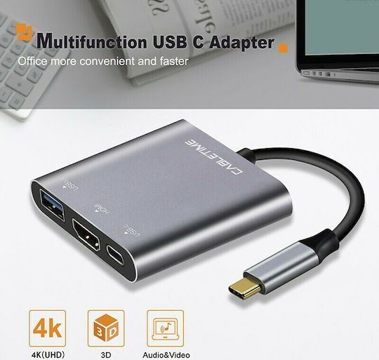 Cabletime USB-C Docking Station mit HDMI 4K PD Silber (CT-C160-PU31-CMHD31-S0.15)