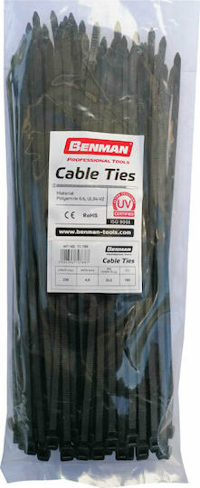 Benman Plastic Cable Ties 250mmx4.8mm in Black Colour 100pcs 70788