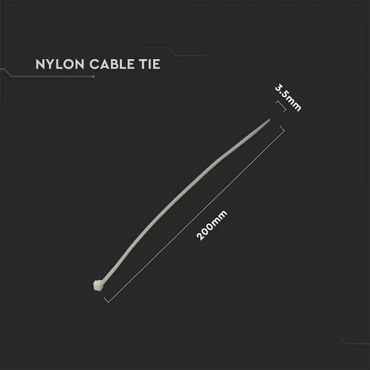 V-TAC Δεματικά Καλωδίων Πλαστικά 200mmx3.5mm σε Λευκό χρώμα (100τμχ) (11167)