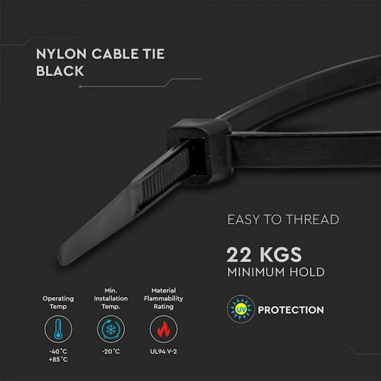 V-TAC Plastic Cable Ties 150mmx4.5mm In Black Colour 100 Pieces 11172