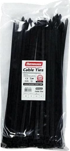 Benman Plastic Cable Ties 250mm x 7.6mm in Black Colour (100 pcs)