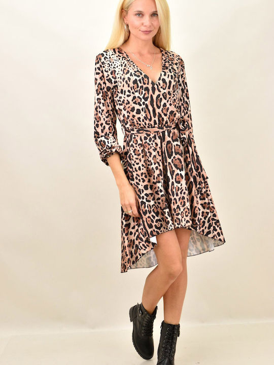 Γυναικείο ασύμμετρο φόρεμα animal print Animal Print 13160