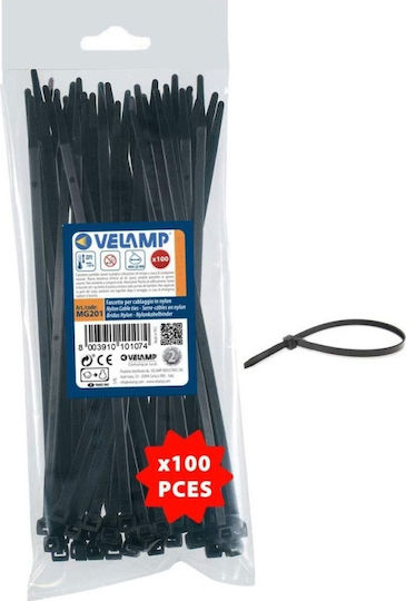 Cresman Cable Ties Plastic 200mmx3.6mm in Black Colour 100pcs 07354