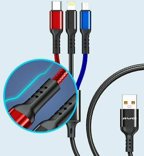 Awei CL-971 Braided USB to Lightning / Type-C / micro USB 1.2m 2.4A Cable (x24785)