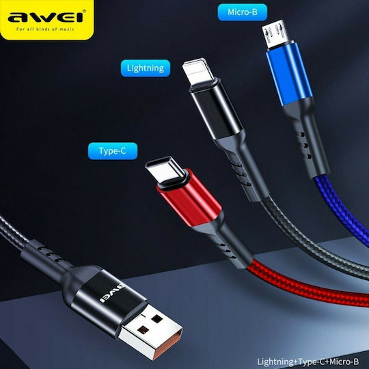 Awei CL-971 Braided USB to Lightning / Type-C / micro USB 1.2m 2.4A Cable (x24785)