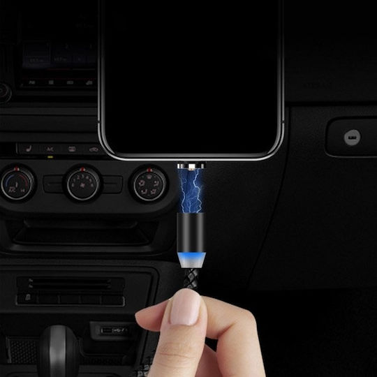Wozinsky Wozinsky LED / Magnetic Cablu USB la Lightning / Type-C / micro USB cu mai multe porturi 2.4A Negru 1m (WMC-01)