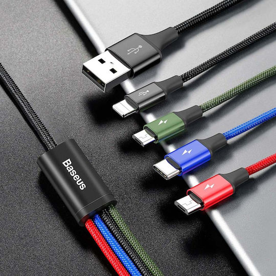 Baseus Rapid Series Cablu Braided USB La Lightning / Type-C / 2x micro USB 3.5A Multicolor 1.2m (CA1T4-C01)