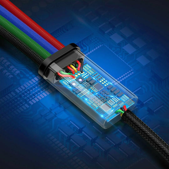 Baseus Rapid Series Cablu Braided USB La Lightning / Type-C / 2x micro USB 3.5A Multicolor 1.2m (CA1T4-C01)