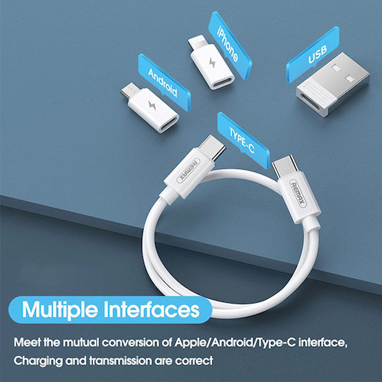 Remax RC-190 Regular USB to Lightning / Type-C / micro USB Cable 3A Μπλε 0.29m