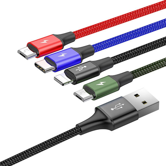 Baseus Rapid Series Cablu Braided USB La Lightning / Type-C / 2x micro USB 3.5A Multicolor 1.2m (CA1T4-C01)