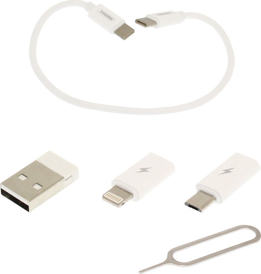Remax RC-190 Regular USB to Lightning / Type-C / micro USB Cable 3A Λευκό 0.29m