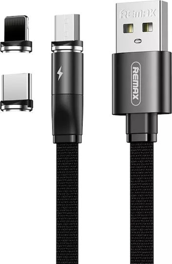 Remax RC-169th Magnetic USB to Type-C / micro USB / Lightning Cable 2.1A Μαύρο 1m