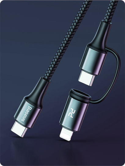 Baseus Twins Braided USB to Lightning / Type-C Cable 3A Μαύρο 1m (CATLYW-H01)