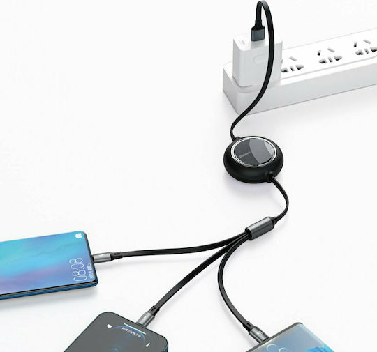 Baseus Bright Mirror Равен / Подвижен USB към Lightning / Type-C / micro USB Кабел 3.5Спецификация Черен 1.2м (CAMLC-MJ01)