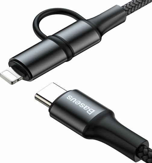 Baseus Twins Braided USB to Lightning / Type-C Cable 3A Μαύρο 1m (CATLYW-H01)