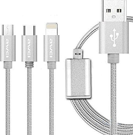 Awei CL-970 Geflochten USB zu Blitzschlag / Typ-C,TC-TC / Micro-USB Kabel Gray 1.2m