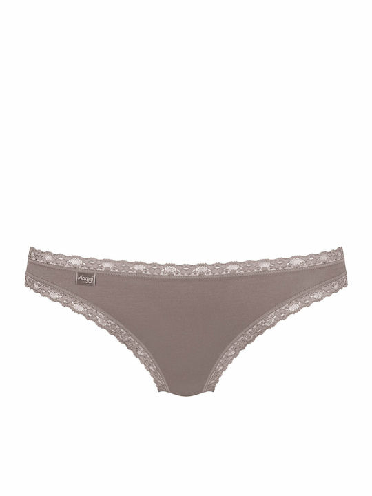 24/7 Weekend H Tanga Βαμβακερά Women's Slip 3Pack with Lace Beige/Puro
