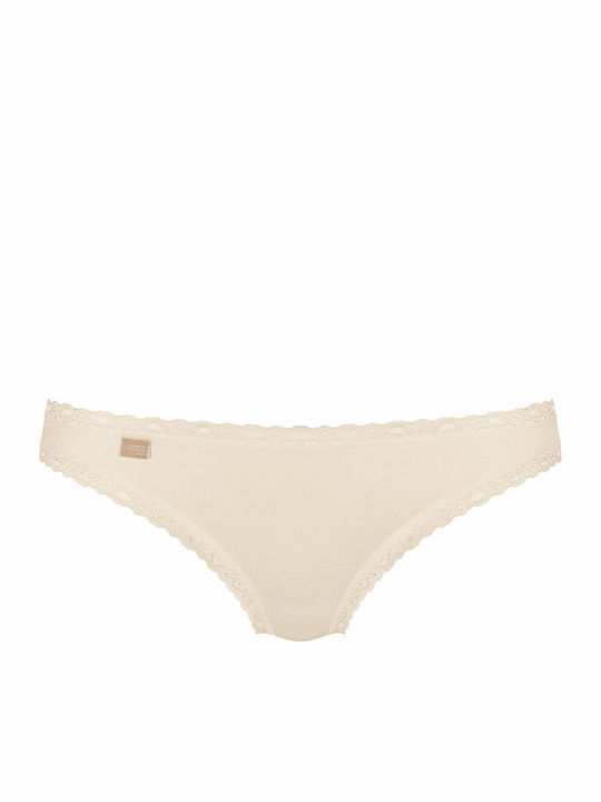 24/7 Weekend H Tanga Βαμβακερά Women's Slip 3Pack with Lace Beige/Puro
