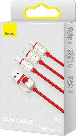 Baseus Tiger Braided USB to micro USB / Type-C / Lightning Cable 3.5A Κόκκινο 1.2m (CASX010009)