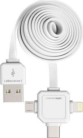 Allocacoc Flach USB zu Blitzschlag / Typ-C,TC-TC / Micro-USB Kabel Weiß 1.5m (9003WT/USBC15)