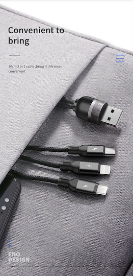 Joyroom S-M401 Braided USB to Lightning / Type-C / micro USB Cable 3.5A Μαύρο 1.2m