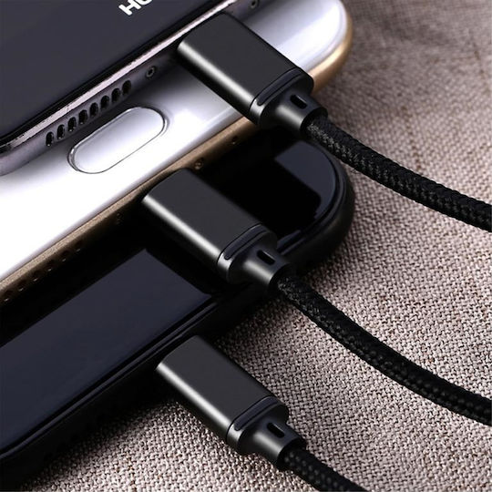 Remax Gition RC-131th Braided Cablu USB la Lightning / Type-C / micro USB cu mai multe porturi 2.8A Negru 1.15m
