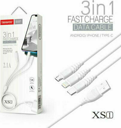 Tranyoo Regular USB to Lightning / Type-C / micro USB Cable Λευκό 1m (XS1)