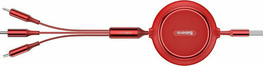 Baseus Golden Loop Retractable USB to Lightning / Type-C / micro USB 1.2m 3.5A Cable Red (CAMLT-JH09)