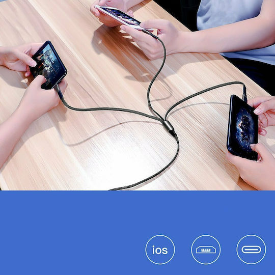 Joyroom S-1335K4 Braided Cablu USB la Lightning / Type-C cu mai multe porturi 3.5A Negru 1.3m