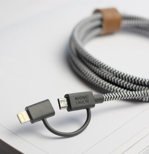 Native Union Belt Twinhead Braided Cablu USB la Lightning / micro USB cu mai multe porturi Gri 2m