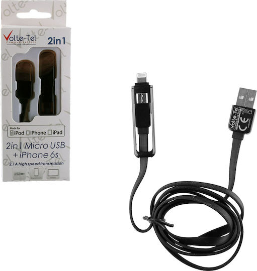 Volte-Tel Flat Cablu USB la Lightning / micro USB cu mai multe porturi 2.1A Negru 1m (8157165)
