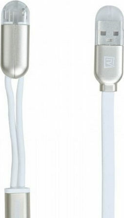 Remax Binary RC-025t Flat USB to Lightning / micro USB Cable 2.1A Λευκό 1m