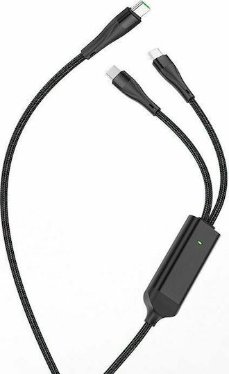 Hoco U102 Super Braided USB to 2x Type-C Cable Μαύρο 1.2m