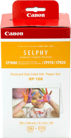 Canon RP-108 Photo Paper Selphy CP Tri-Colour A6 (10x15) 260gr/m² for Printers Thermal Sublimation/Transfer 108 Sheets