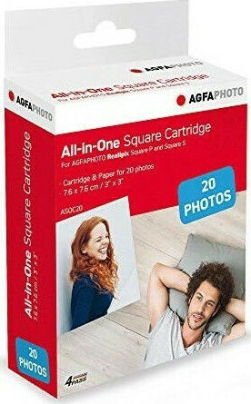 AgfaPhoto Cartridge & Paper Photo Paper 7.6x7.6 for Printers Inkjet 20 Sheets