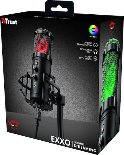 Trust GXT 256 Exxo RGB Electret Μικρόφωνο USB Επιτραπέζιο για Φωνητικά