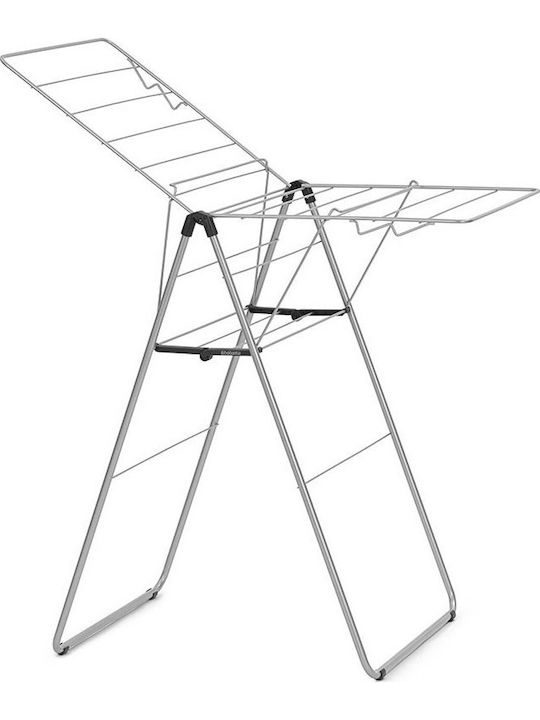 Brabantia Hangon Folding Floor Clothes Drying Rack for Balcony Metallic Grey with Hanging Length 15m