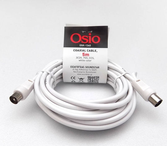 Osio Antenna Cable Coax male - Coax female White 5m (OSK-1340) 1pcs