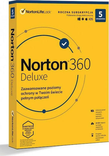 Norton 360 Deluxe за 5 устройства и 1 година използване (Електронно разрешение)