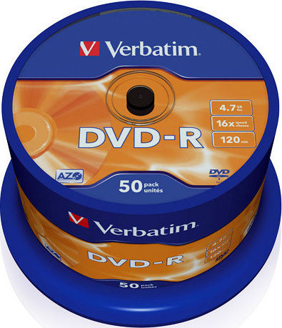 Verbatim Εγγράψιμα DVD-R 16x 4.7GB Cake Box 50τμχ